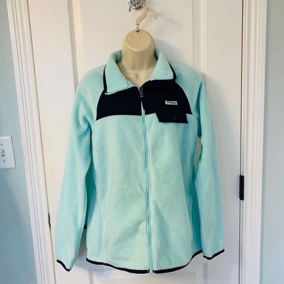 Columbia Aqua & Navy Fleece Full Zip Jacket! ❤️ - Picture 1 of 5
